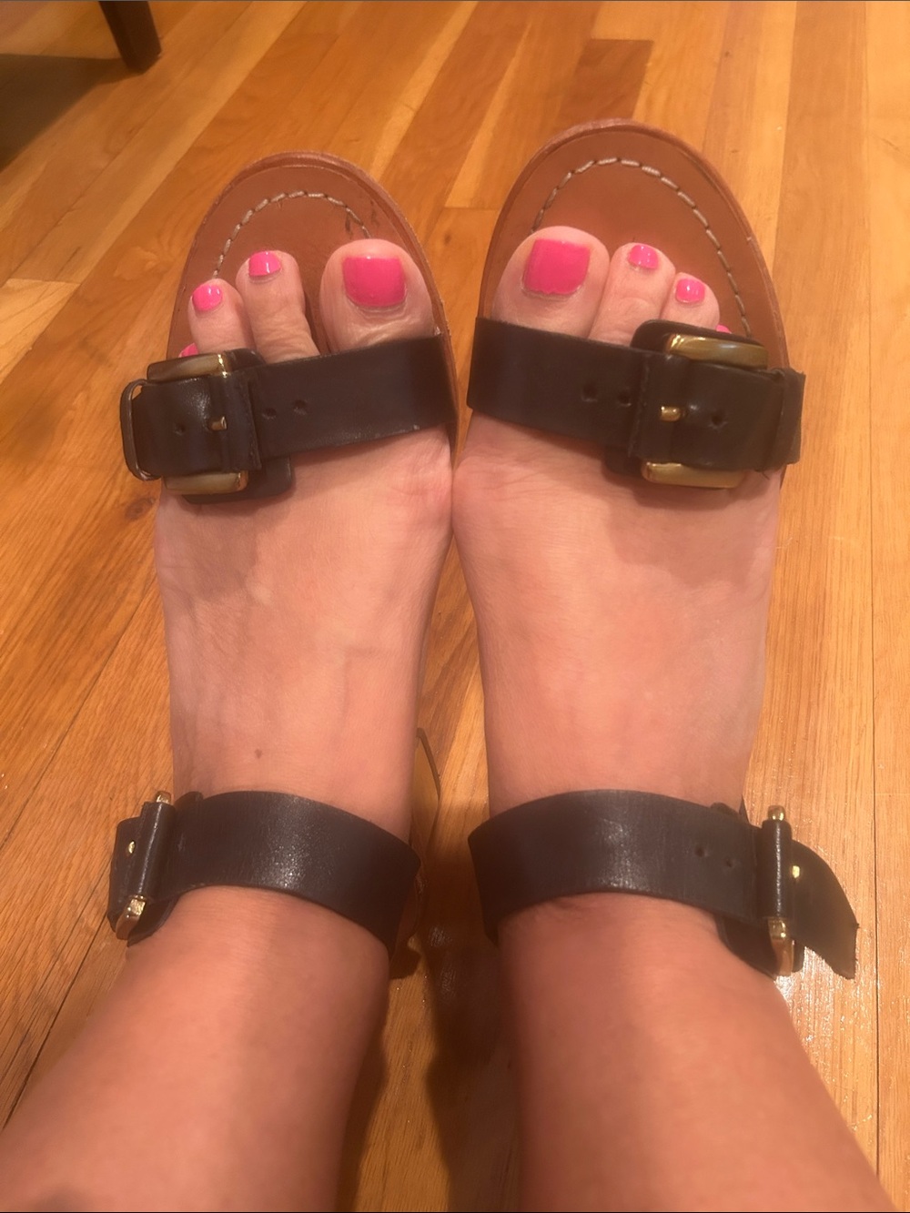 Pour La Victoire Brown Leather Buckle Sandals